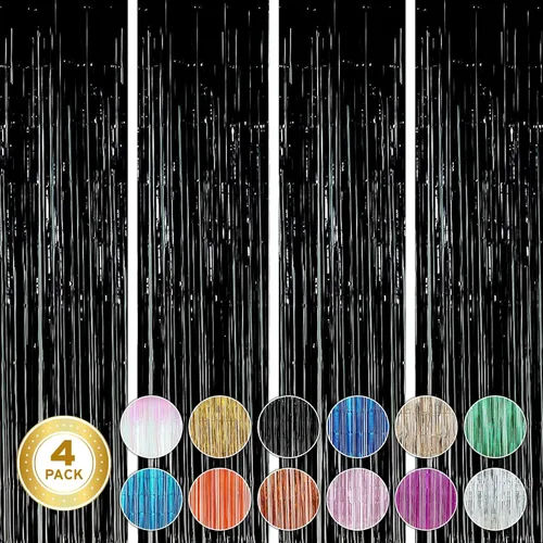 Vista 6 de Twinkle Star - Paquete de 2 telones de fondo para cabina de fotos, cortina de papel aluminio con flecos de oropel, fondo ambiental, decoración