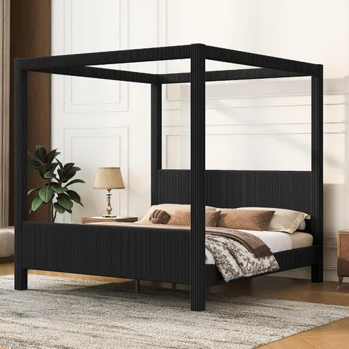 Vista 18 de Wood Canopy Platform Bed Full with Headboard, Trundle and 3 Drawers Negro-8.1