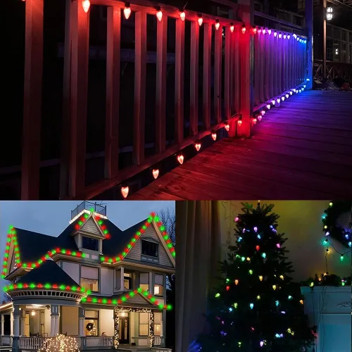 Vista 7 de Luces de Navidad Inteligentes C9 para Exteriores, 134 Pies 150 Luces LED C9 en Cadena Control por Aplicación, 105 Modos de Luz, Impermeables