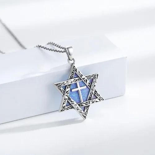 Vista 2 de PERZAT Star of David Necklace 925 Sterling Silver Jewish Star of David Cross Pendant Religious Symbols Necklace Star of David Jewelry Gift for Women
