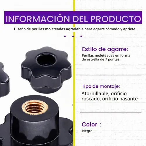 Vista 6 de Swpeet 32 piezas M4 M6 M8 M10 7 Star Pasante Perilla de Agujero de Rosca Hembra Tuerca de Sujeción Kit Surtido de Perillas en Forma de Estrella
