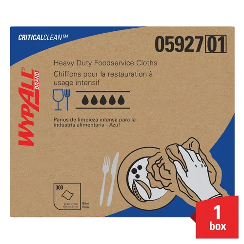 Vista 2 de WypAll CriticalClean Paños de limpieza de alto rendimiento para servicio de alimentos (05927), Toallas plegadas en cuartos, azul