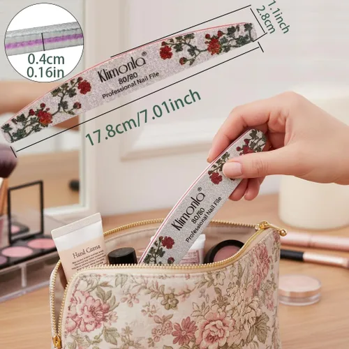 Vista 5 de 25 unidades de limas de uñas profesionales florales 80/100/150/180/240 grano, tablas de esmeril para uñas de gel y acrílicas, tablas de esmeril