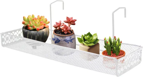 Vista 7 de Chris-Wang - Estantería rectangular de alambre de hierro para plantas al aire libre, valla de patio, porche, estante de riel, macetas de flores