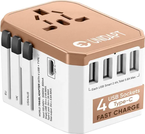 Vista 8 de Unidapt Adaptador de viaje universal, adaptador de enchufe internacional de 70W con 3 USB-C PD de carga rápida y 2 USB-A de carga rápida, adaptador