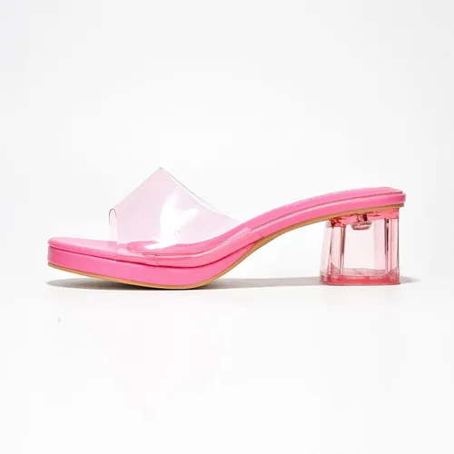 Vista 3 de Cape Robbin Anjelic - Sandalias transparentes de tacón bajo para mujer, con punta abierta redonda transparente