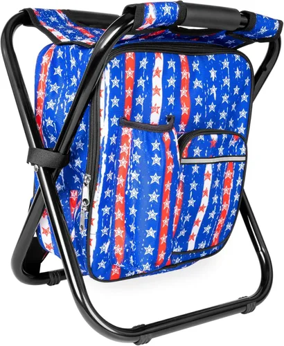 Vista 30 de Kikerike Silla enfriadora de taburetes tipo mochila resistente de 200 libras de carga máxima, portátil, ligera, plegable, para pesca, camping, caza