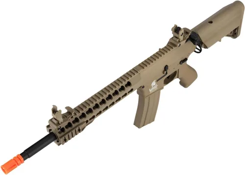 Vista 6 de Lancer Tactical Gen 2 KeyMod M4 Evo Airsoft AEG Serie de núcleo de rifle de 10 pulgadas (sin batería y cargador) (bronceado)