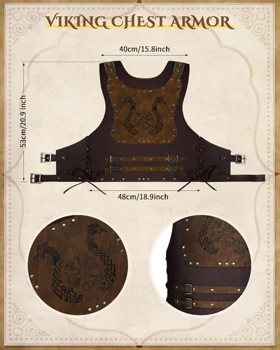 Vista 2 de Ramede Juego de 3 piezas de guerrero vikingo, armadura de pecho de guerrero vikingo, retro renacentista, brazaletes en relieve, cinturón vikingo