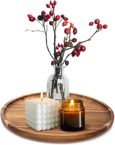 Vista 11 de Bandeja decorativa redonda para mesa de café, mesa de comedor, encimera, pequeñas bandejas de servir de madera, decoración de cocina de granja