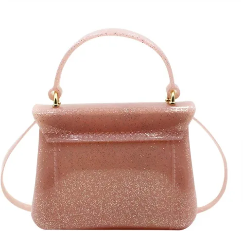 Vista 3 de Bolso pequeño para niñas pequeñas de gelatina de color caramelo, bolso cruzado de hombro, Rosa (Glitter Pink)