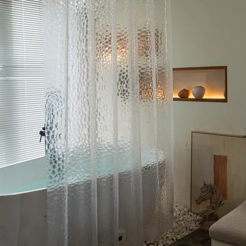 Vista 6 de Cortina de ducha corta transparente de 60 pulgadas de largo, forro de cortina de ducha corta de plástico EVA 7G, 60 pulgadas de largo para baño