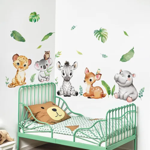 Vista 5 de Tanlaby Pegatinas de pared de animales de la selva de dibujos animados de animales del bosque Zebra Forest Peel and Stick Art Sticker for Baby