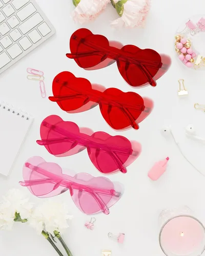 Vista 7 de WDYHILE Heart Shaped Sunglasses, Candy Color Rimless Sunglasses 6 Pairs for Women Bachelorette Party Trendy Eyewear