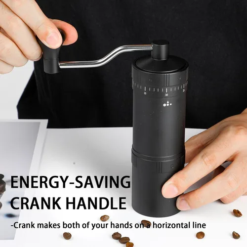 Vista 5 de Molinillo de café manual con rebaba cónica de acero inoxidable de 7 estrellas, molinillo de café portátil con ajuste de molienda ajustable externo