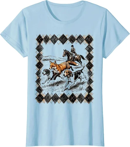 Vista 11 de Preppy Argyle Fox Hunt Illustrated Graphic T-Shirt White