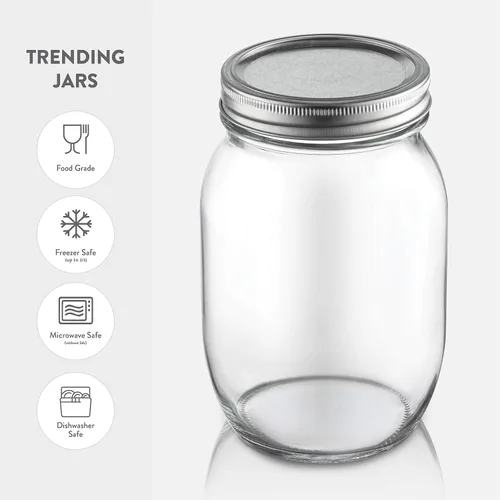 Vista 5 de Paksh - Tarros Mason de boca ancha de 32 onzas, tarros Mason con tapas, paquete de 2 32 oz mason jars, glass quart mason jars wide mouth with