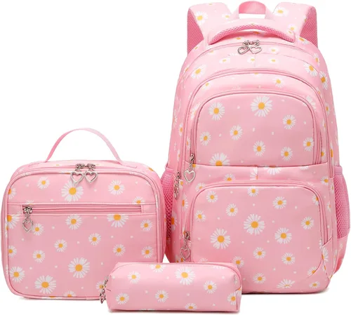 Vista 31 de goldwheat Mochilas impresas margaritas con paquete de almuerzo, estuche de lápices 3pcs, bolsa ligera resistente al agua para la escuela secundaria