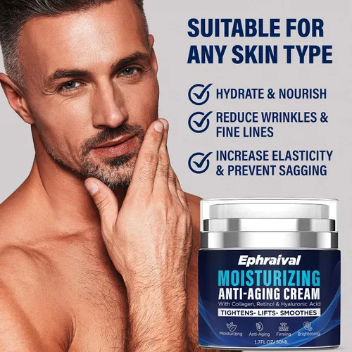 Vista 5 de Crema antienvejecimiento de retinol para hombres: crema facial hidratante con péptidos de vitamina E de ácido hialurónico - Reduce las arrugas