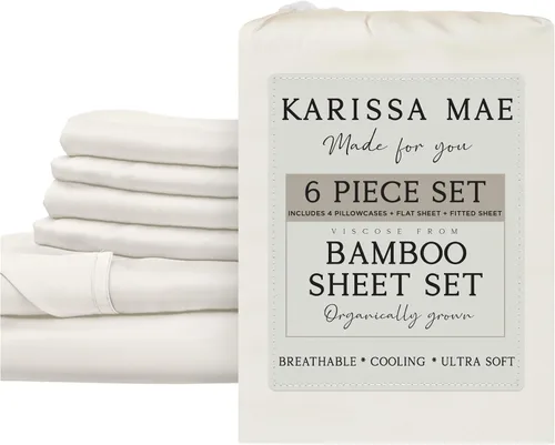 Vista 52 de KARISSA MAE Juego de sábanas de viscosa de bambú de lujo, 100% certificado FSC, refrescante, lujosamente suave, bolsillos profundos de 18 pulgadas