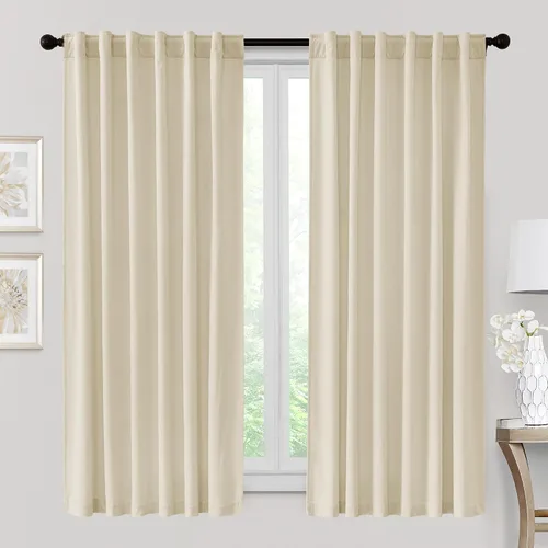 Vista 79 de RYB HOME Cortinas 100% opacas de terciopelo blanco para dormitorio, pestaña trasera y bolsillo para barra, aislamiento térmico, cortinas