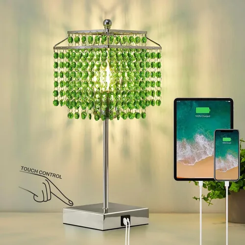 Vista 14 de Luvkczc Lámpara de Mesa de Cristal con Control Táctil Juego de 2, Lámpara de Mesa de Noche USB con Puertos USB C+A, Lámpara Regulable con Pantalla