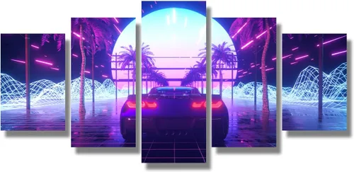 Vista 65 de Lienzo decorativo para pared, diseño de ciudad futurista Cyberpunk para sala de estar, impresión multipanel, obra de arte de cocina, pintura