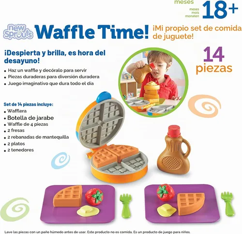 Vista 7 de Learning Resources New Sprouts Waffle Time - Juguetes de Cocina de Comida de Juego de Simulación para el Desayuno, Juego Educativo Montessori