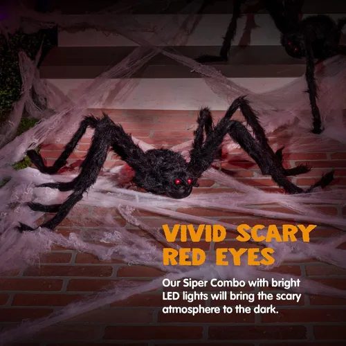 Vista 3 de JOYIN Paquete de 2 decoraciones de araña de Halloween de 4 pies para exteriores, arañas gigantes grandes aterradoras con patas ajustables