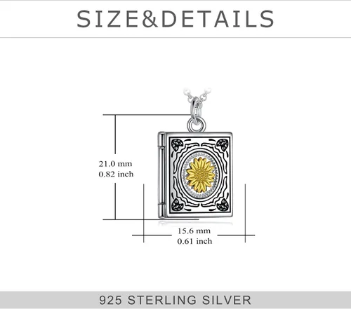 Vista 4 de YFN Collar con medallón fotográfico de plata de ley 925, collar de libro que sostiene fotos, regalos de cumpleaños para mujeres y madres