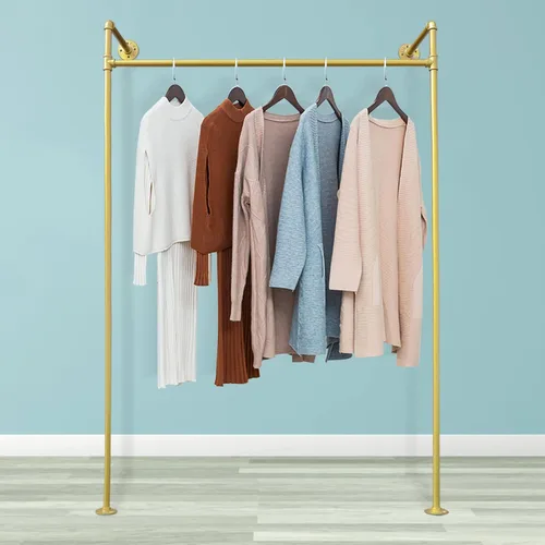 Vista 5 de DYRABREST Perchero de pared moderno de metal dorado para almacenamiento de ropa, soporte de exhibición de ropa comercial, perchero portátil
