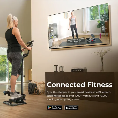 Vista 6 de Sunny Health & Fitness Smart Stair Stepper Machine for Home Workouts with Handlebar, Resistance Bands, Bluetooth & SunnyFit App, Space-Saving