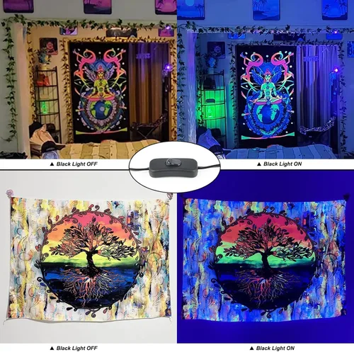 Vista 9 de Paquete de 2 luces negras de 300W con 336 LEDs, lámpara UV de luz negra para fiestas fluorescentes, 395nm, accesorio de luz negra IP65