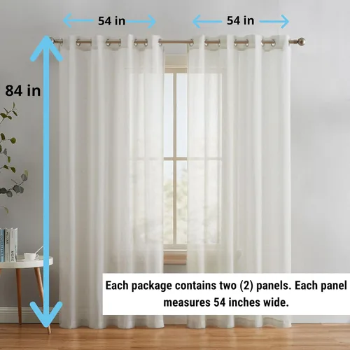 Vista 3 de HLC.ME Sierra Linen - Cortinas de lino sintético con textura semitransparentes que mantienen la privacidad y filtran la luz solar, con ojales, Blanco
