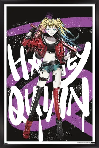 Vista 9 de Trends International DC Comics - Póster de pared de anime Harley Quinn, 14.725 x 22.375 pulgadas, versión enmarcada de madera de granero