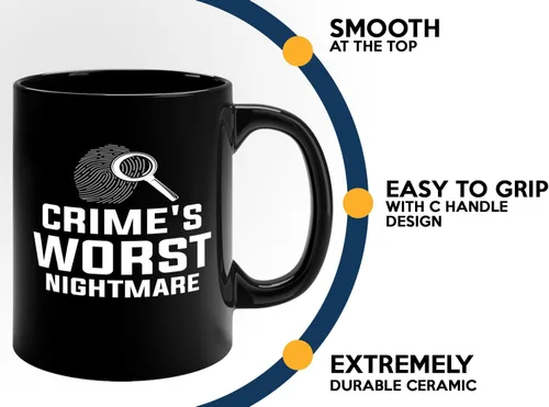 Vista 5 de Taza de café detective de 11 onzas, color negro, crimes peor pesadilla, oficial de policía, patrulla policial, detective, policía, policía, policía