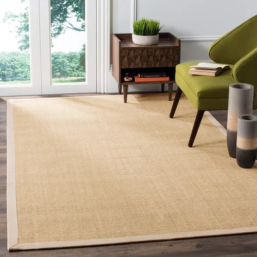 Vista 94 de Alfombra de sisal Safavieh, de color maíz y negro, tejida a mano, de la colección de fibras naturales; 5 x 8 pulgadas, NF441A, Tela, Gris / Gris