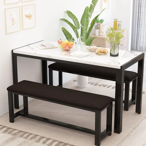 Vista 11 de Recaceik Juego de mesa de comedor con banco, juego de muebles de comedor de 3 piezas, juego de mesa de cocina, estructura resistente, comedor que