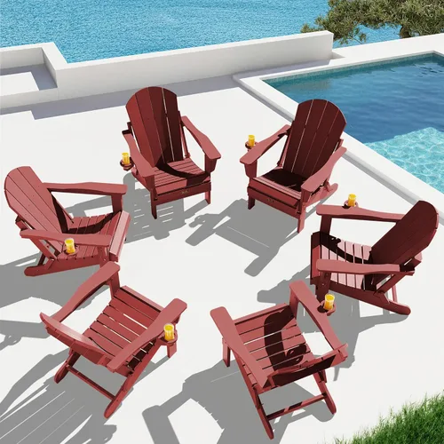 Vista 57 de SERWALL Silla Adirondack plegable para exteriores, silla de patio con portavasos - Ejército