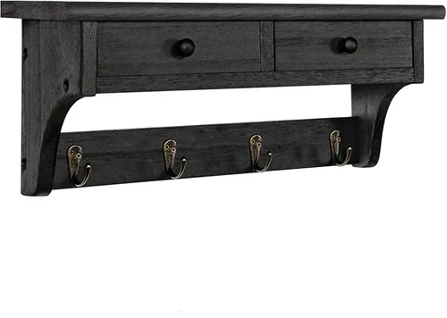 Vista 8 de Emfogo - Ganchos de pared de madera con estilo rústico, montados en la pared, con 4 ganchos y estante para entrada, cuarto de servicio, dormitorio