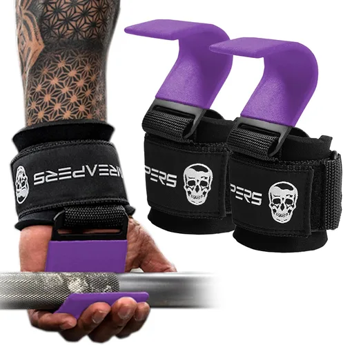 Vista 11 de Ganchos para levantamiento de pesas Gymreapers (par), correas de muñeca de potencia resistentes con soporte de agarre para la mano