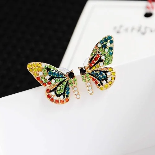 Vista 5 de ShiYsRL - Juego de pendientes de perlas de cristal para mujer, diseño de mariposas, multicolor
