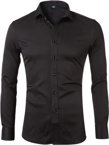 Vista 2 de FLY HAWK Camisas de vestir para hombre, ajuste delgado, manga larga, elástica, fibra de bambú, camisas con botones