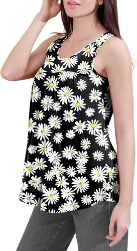 Vista 2 de CATHY Camiseta sin mangas de verano para mujer, estilo casual, plisada, holgada, cómoda