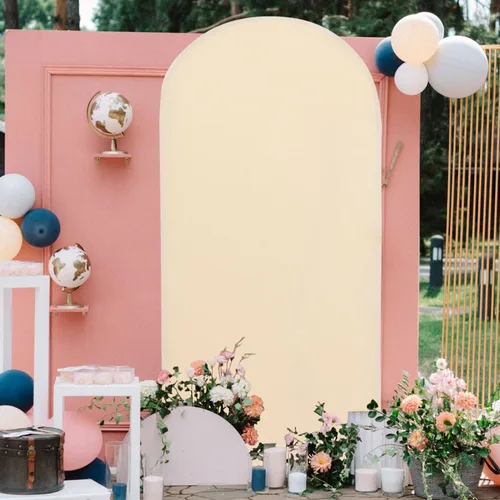 Vista 5 de FOTSHARER Cubierta para arco de boda, cubierta de arco de globo beige de 2.6 x 6 pies, cubiertas de fondo de arco de arco de elastano boho Chiara