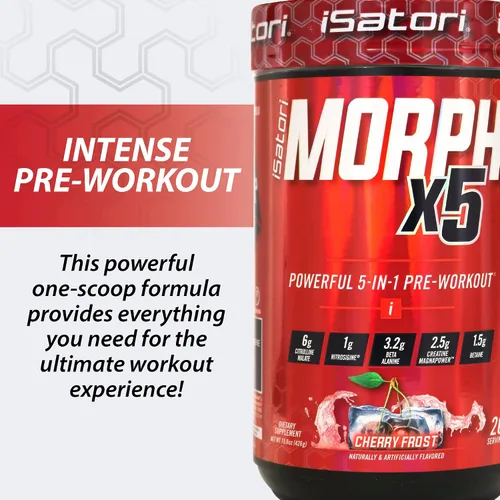 Vista 3 de iSatori Morph X5 Potente 5 en 1 Pre Entrenamiento Cherry Frost - 20