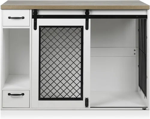 Vista 6 de Jaula Grande para Perros, Jaulas para Perros Medianos, Caseta para Perros de 47.2" para Interiores con Cajones, Comederos y Almacenamiento, 2