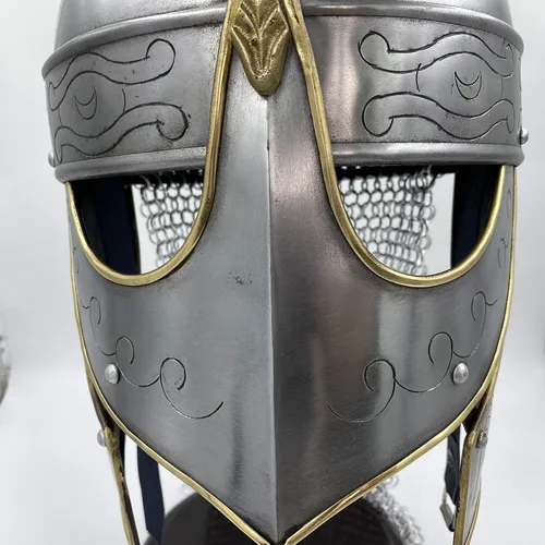 Vista 6 de AnNafi Casco de armadura de lobo vikingo hecho a mano Cascos medievales de caballero de metal con detalles de latón y malla Usable para adultos