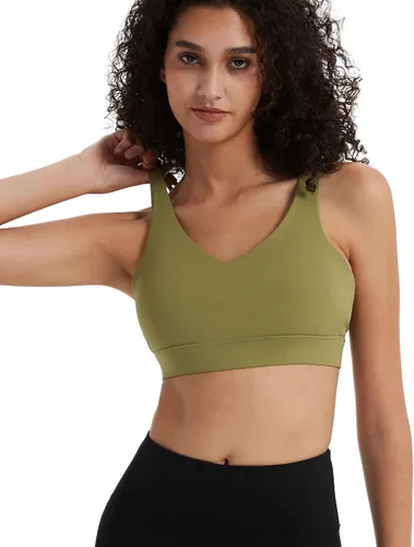 Vista 5 de Attifall Brasier deportivo para mujer, sexy, espalda cruzada, bajo impacto, acolchado, con tirantes delgados, brasier de yoga con copas extraíbles