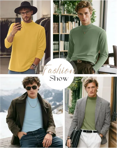 Vista 2 de Paquete de 4 Camisas de Cuello Alto Simulado para Hombre, Suéter Pullover Térmico de Manga Larga, Camiseta Interior Casual de Ajuste Holgado